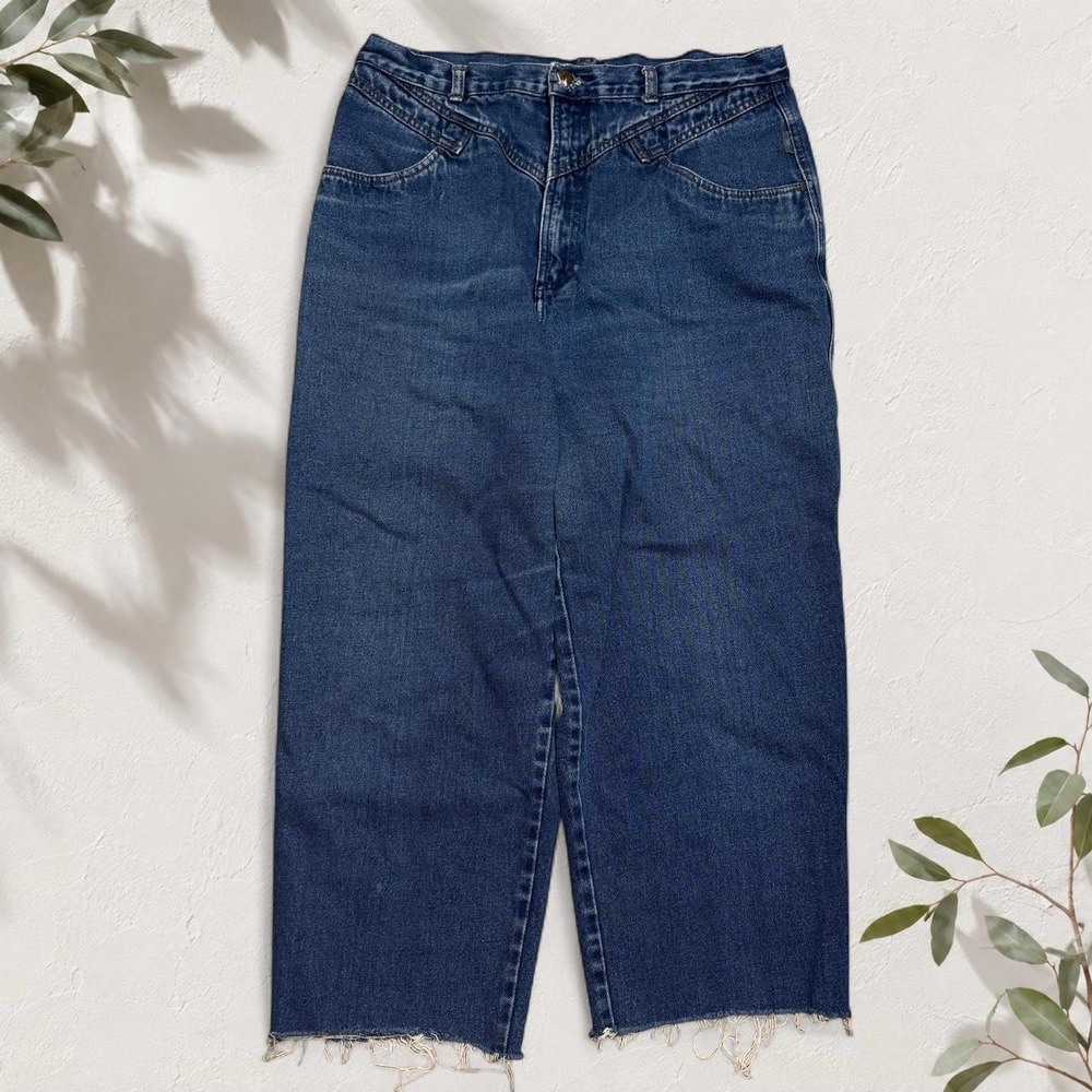 Rocky Mountain Vintage High Rise Straight Leg Jeans Dark Wash Raw Hem Size 10